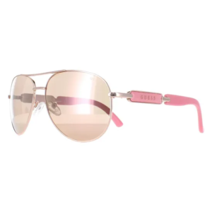 Guess Aviator Shiny Rose Gold Brown Mirror Sunglasses For Women